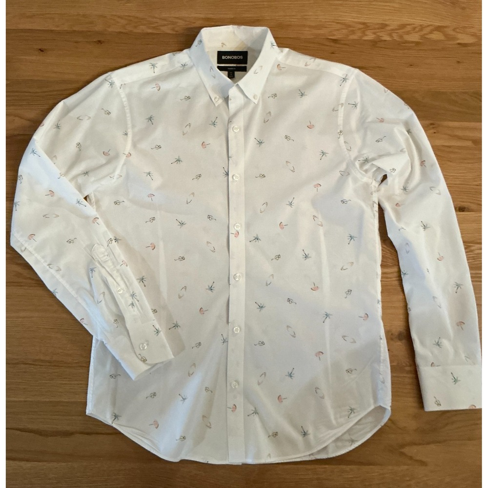 Bonobos White Button-Down Shirt with Small Blue & Pink Prints